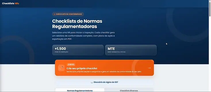 Navegação pelas seções do checklist